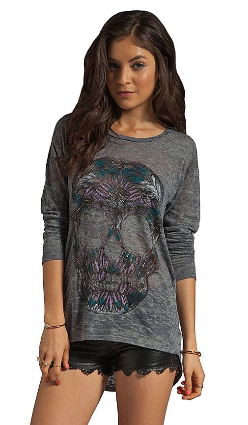 Bayle Color Feather Skull Burnout Pocket Tee