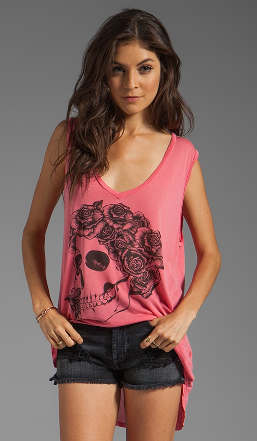 Dana Skull with Rose Asymmetrical Sleeveless Top