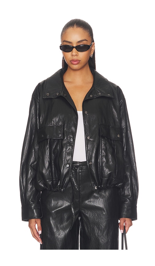 Mercer Faux Leather Bomber Jacket by LNA in Black