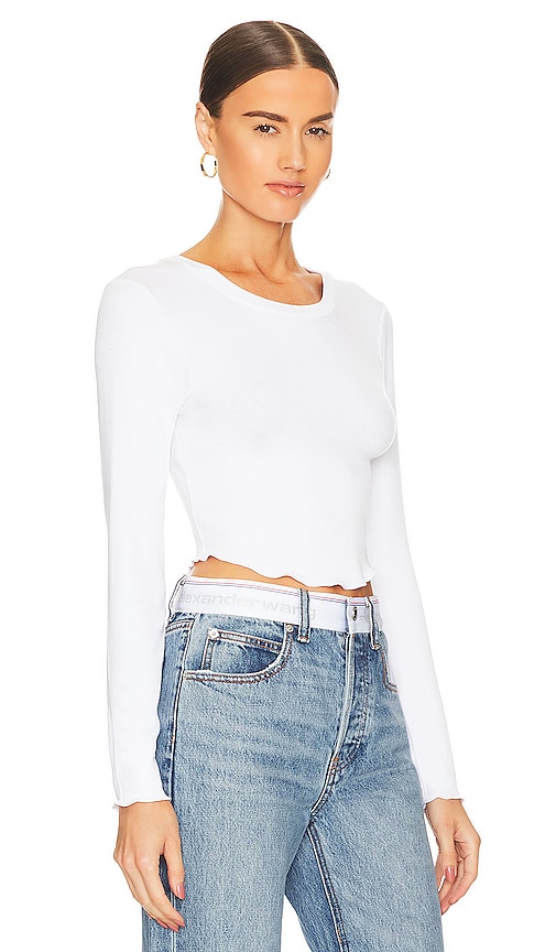 Shop Lna Arya Cropped Long Sleeve Top In White
