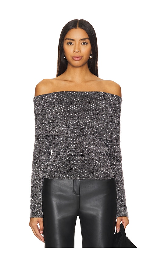 LNA Liya Fold Over Rhinestone Top in Black Cover