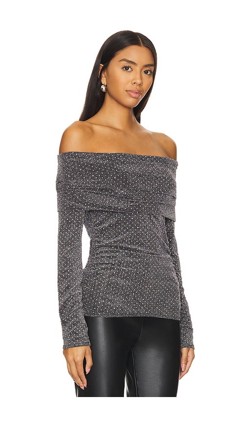 Shop Lna Liya Fold Over Rhinestone Top In Black