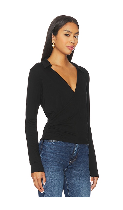 Lna Camryn Wrap Long Sleeve Top In Black