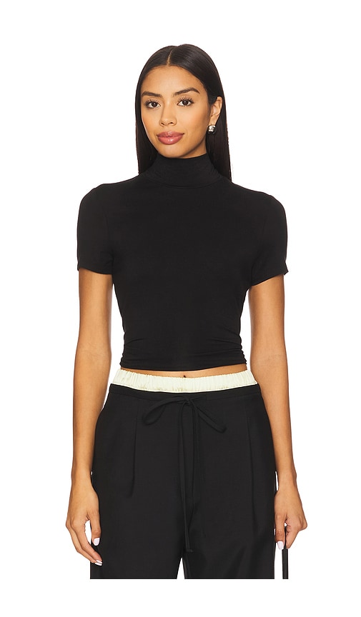 Lna Demi Fitted Mock Neck Top In Black