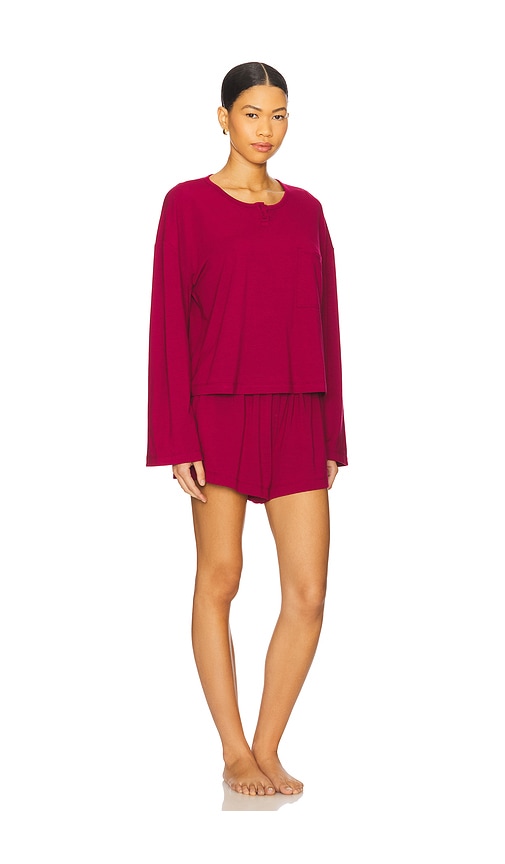 Lunya Long Sleeve Henley Short Set In Pink