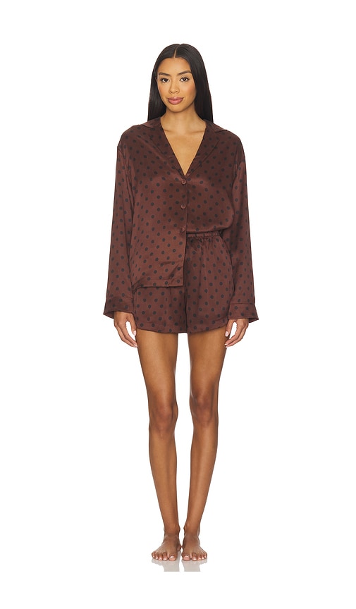 Lunya Washable Silk Button Up Short Set In Brown