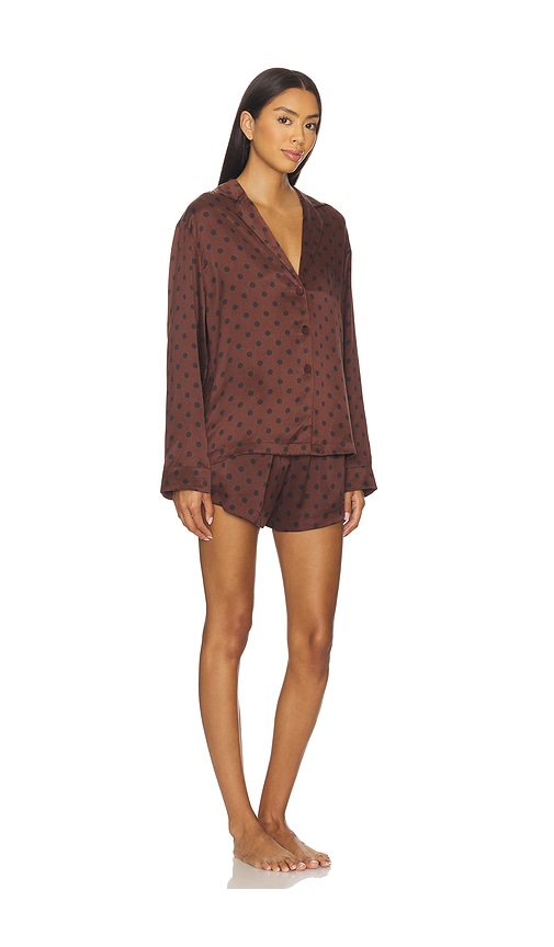 Lunya Washable Silk Button Up Short Set In Brown