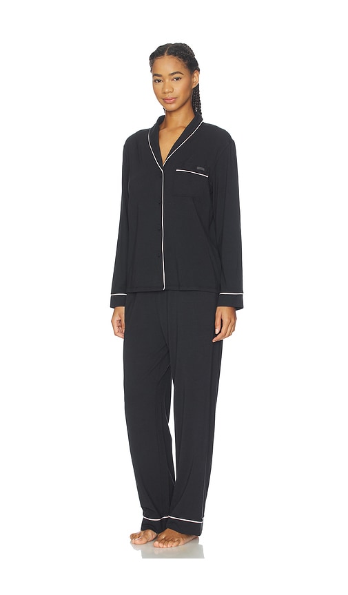 Lunya Slumberknit Shawl Collar Button Down Pant Set In Black