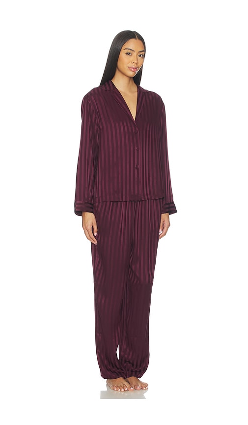 Lunya Washable Silk Striped Jacquard Long Sleeve Pant Set In Burgundy