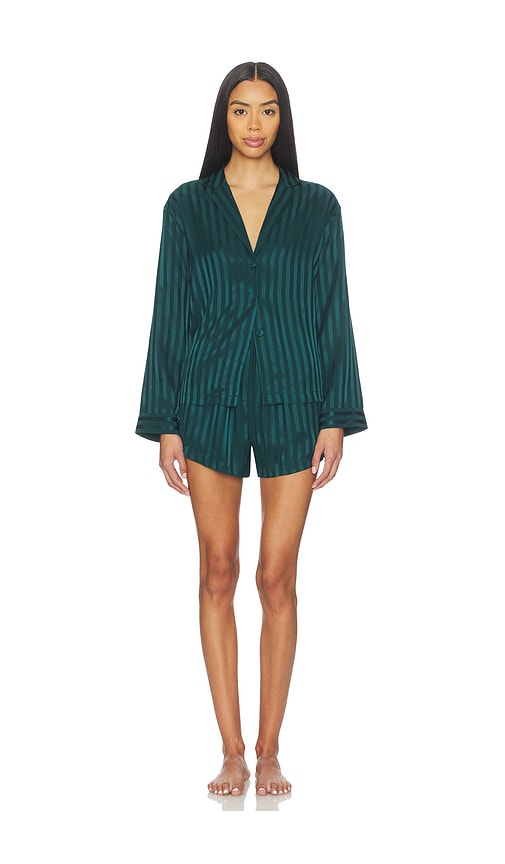 LUNYA Washable Silk Striped Jacquard Button Up Long Sleeve Short Set