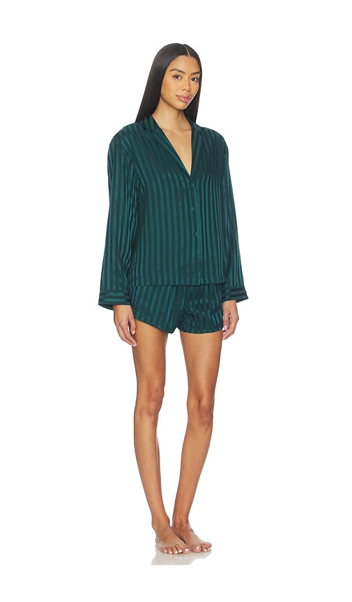 Washable Silk Striped Jacquard Button Up Long Sleeve Short Set, image 3 of 5