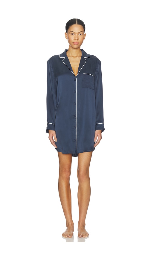 LUNYA Washable Silk Piped Sleep Shirt Dress | Thumbnail 3