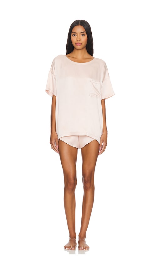 Lunya Washable Silk Tee Short Set In Delicate Pink