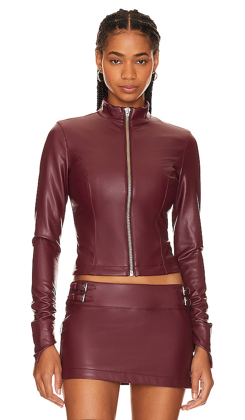 Loba Adriana Faux Leather Jacket In Burgundy