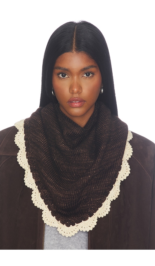 Loeffler Randall Brown Knit With Cream Scallop Edge Scarf in Brown.