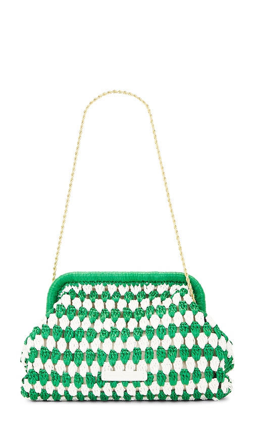 Shop Loeffler Randall Glenda Crochet Clutch In Green & Cream