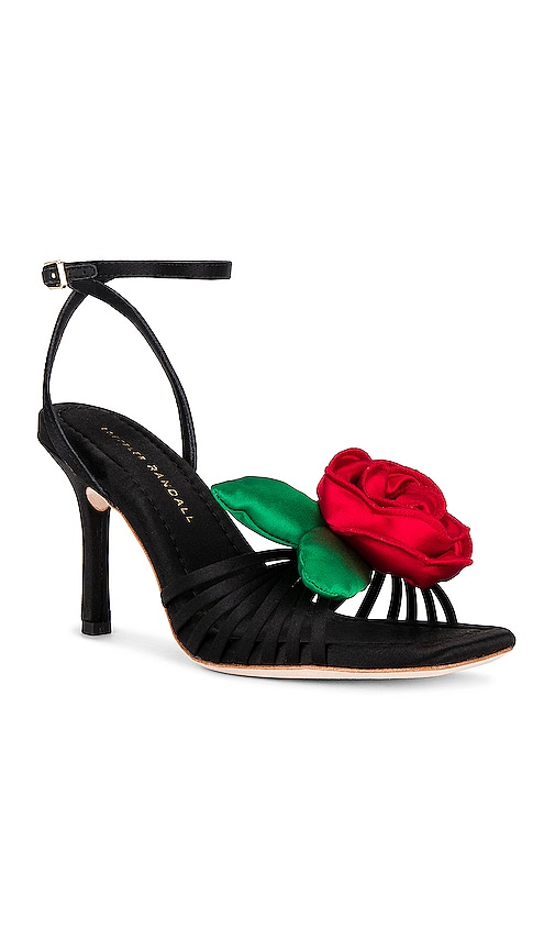 Shop Loeffler Randall Rey Flower Sandal In Black  Red  & Emerald Satin