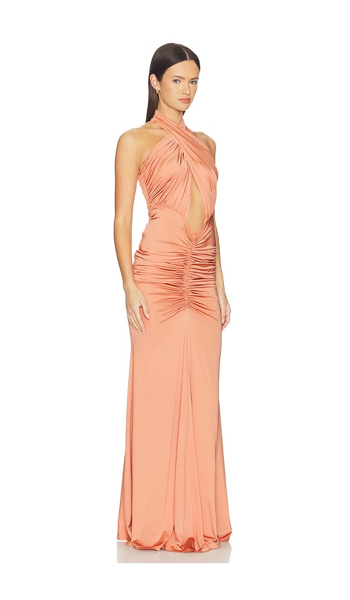 Lapointe Sleeveless Halter Ruched Gown In Multi