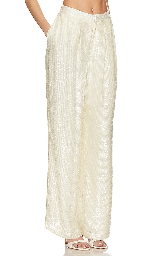Shop Lapointe Sequin Viscose Low Waisted Trouser In Cream