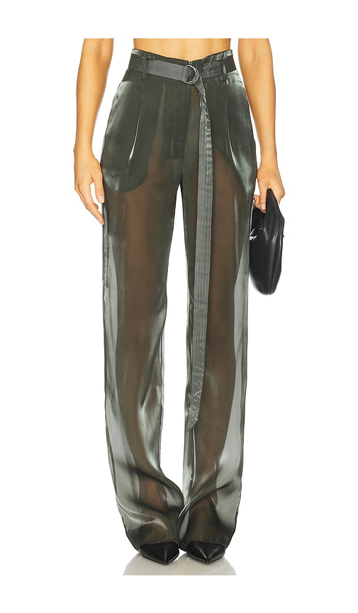 Lapointe Metallic Organza Belted Pant In Green