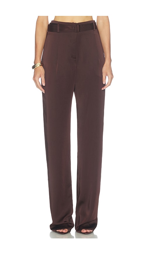 LaPointe Lightweight Satin High Waisted Belted Pant in Chocolate. - size 0 (also in 8)