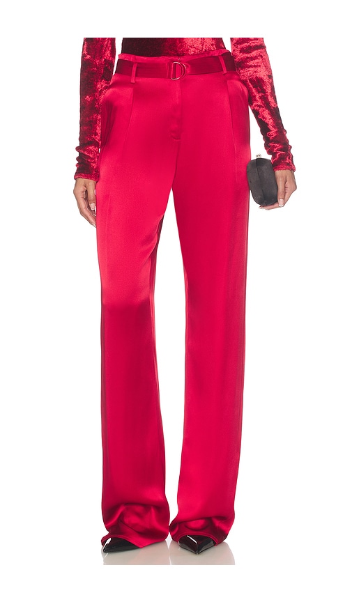 Lapointe Satin Belted Pant In Deep Red