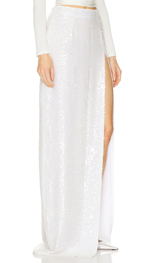 Shop Lapointe Sequin High Waist Maxi Skirt In White