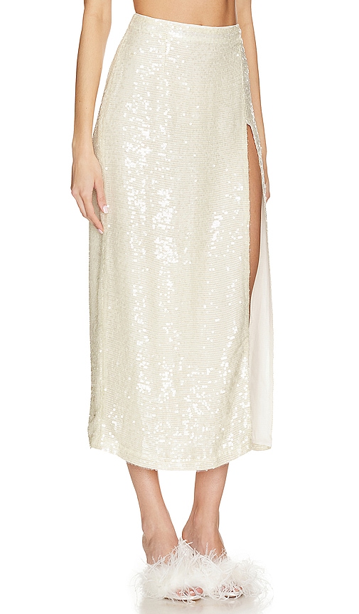 Shop Lapointe Sequin Viscose High Waist Slit Skirt In Cream