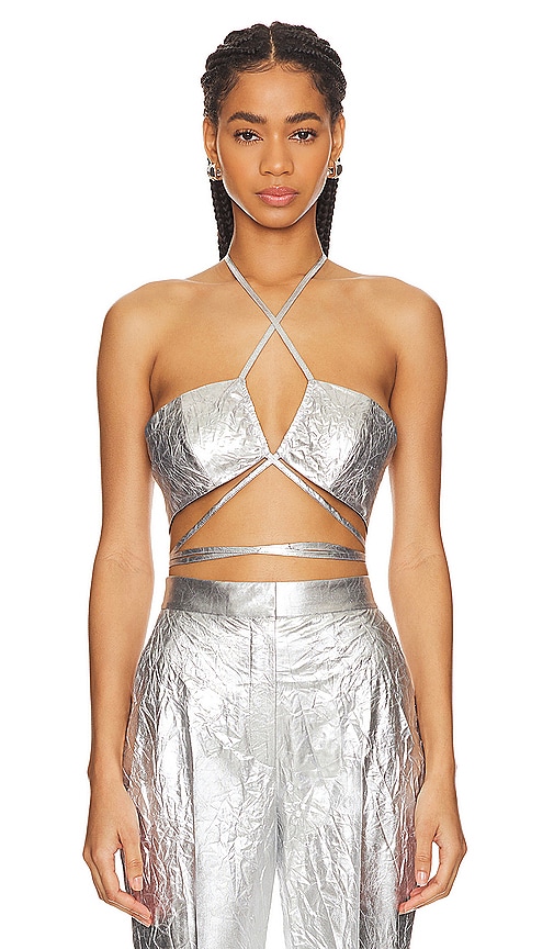 Lapointe Crinkle Bra Top in Silver