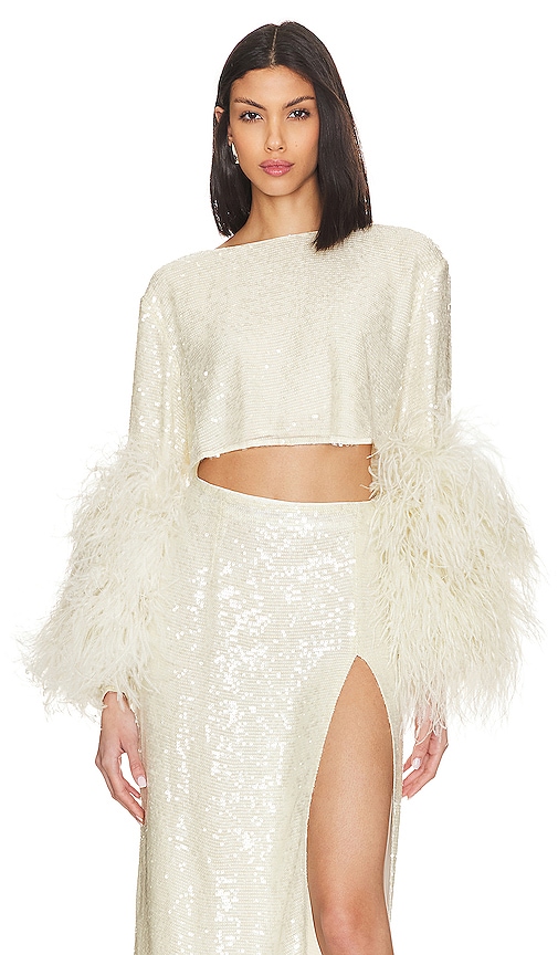 LAPOINTE Ostrich Feather Trim Tube Top