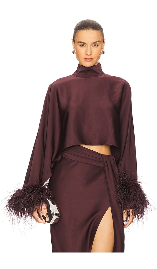 Lightweight Satin Caftan Top With Feathers en . Taille L. Also en M, S, XS - Lapointe - Modalova