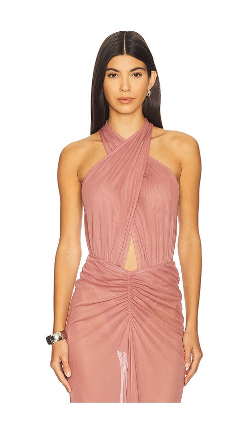 Mesh Halter Cutout Bodysuit in Pink. - size L (also in M, S, XS) - Lapointe - Modalova