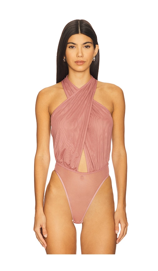 Lapointe Mesh Halter Cutout Bodysuit In Brown