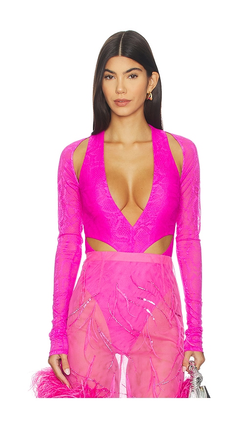 Lapointe Snake Lace Bodysuit In Pink