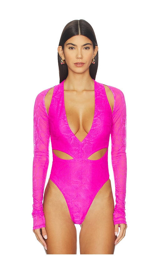 Lapointe Snake Lace Bodysuit In Pink