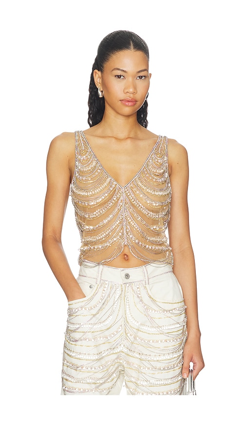 Lapointe Draped Crystal Embroidery V Neck Tank In Neutral