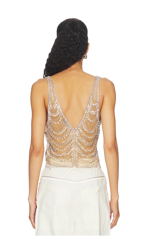  Lapointe Draped Crystal Embroidery V Neck Tank In Metallic Silver. Size 0. Also In 2. 
