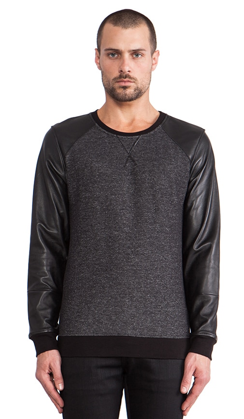 Leather Sleeve Sweatshirt
