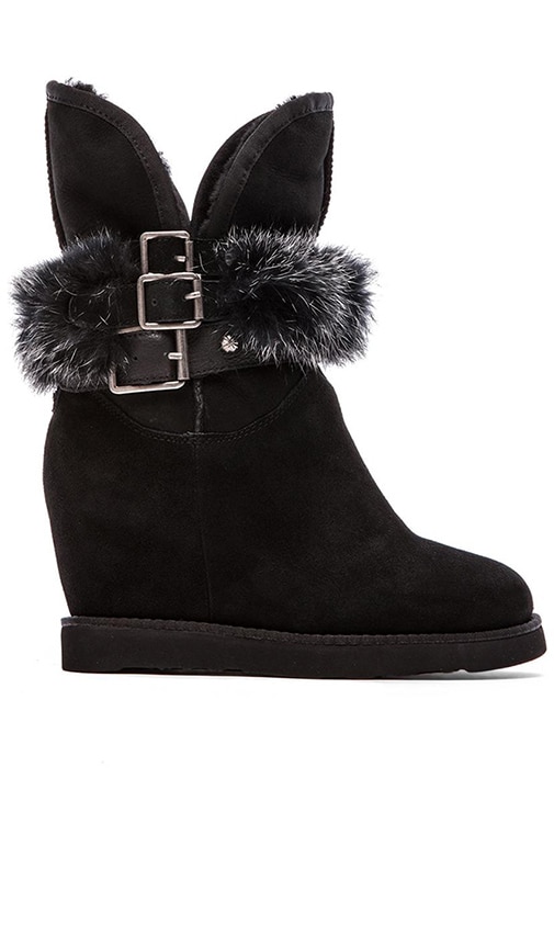 Australia Luxe Collective Hatchet Wedge Boot with Rabbit Fur in