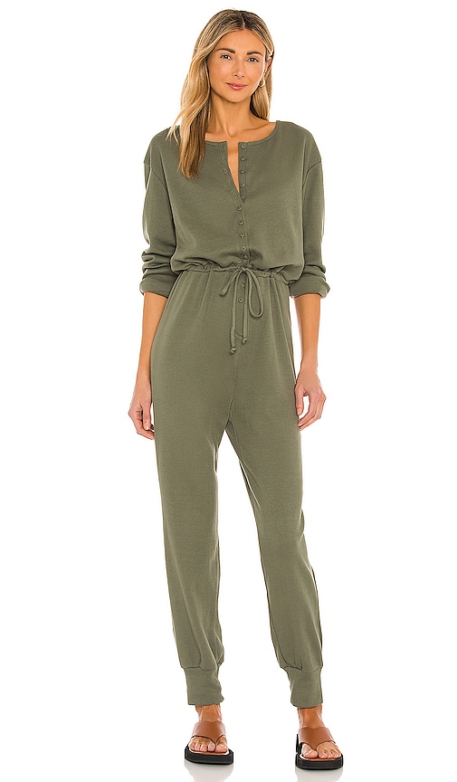 view 1 of 3 Long Sleeve Henley Jumpsuit in Army Green