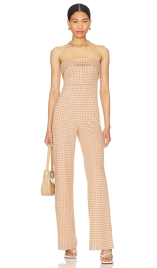 view 1 of 4 Chelsea Jumpsuit in Brown & White
