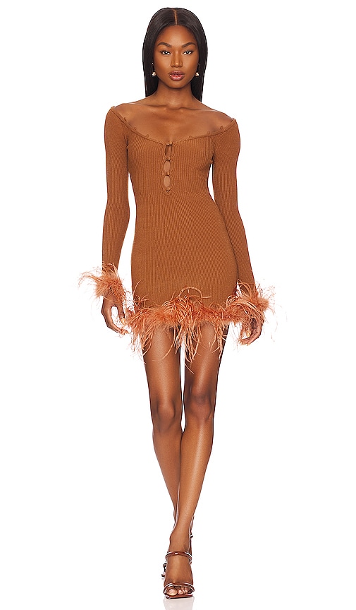 view 1 of 4 Jalen Feather Mini Dress in Cocoa