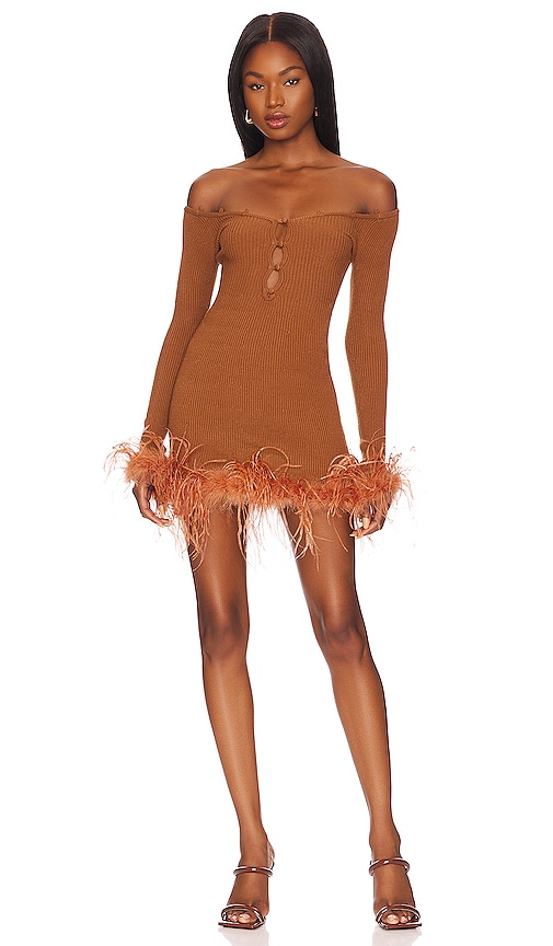 view 2 of 4 Jalen Feather Mini Dress in Cocoa