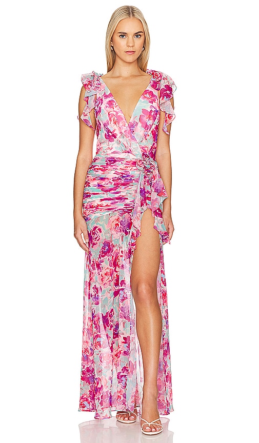 view 1 of 3 x Anja Dujakovi? Jade Gown in Pink Floral Multi