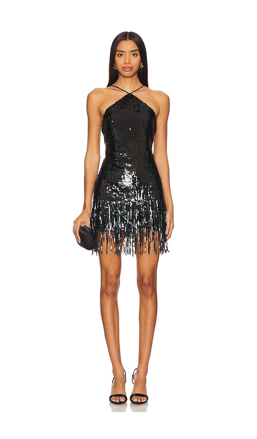 view 1 of 4 Massima Sequin Fringe Mini Dress in Black Sequin