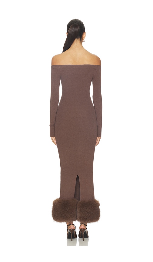view 3 of 3 Ling Off The Shoulder Faux Fur Detail Dress in Brown