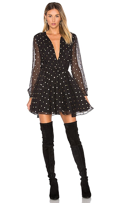 black dress with gold dots