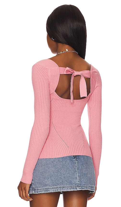 view 3 of 4 Tie Back Fitted Rib Sweater in Pink