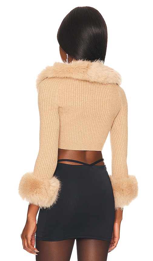 view 3 of 4 Marion Faux Fur Cropped Cardigan in Camel