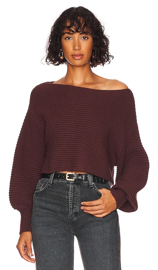view 1 of 4 Lovers + Friends Camille Off Shoulder Sweater in Chocolate Brown